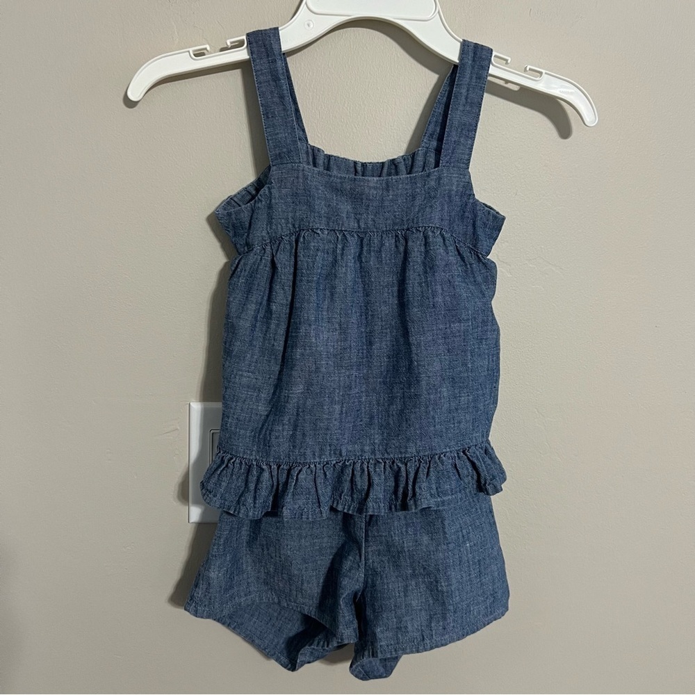 Gap Toddler Denim Chambray Ruffle One Piece Open Back Romper size 3T